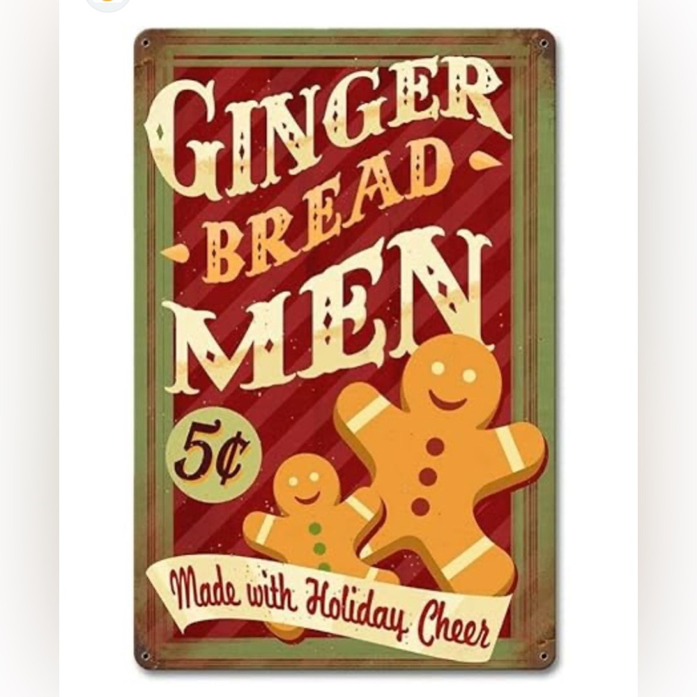 Gingerbread Man Metal Tin Sign NWT
